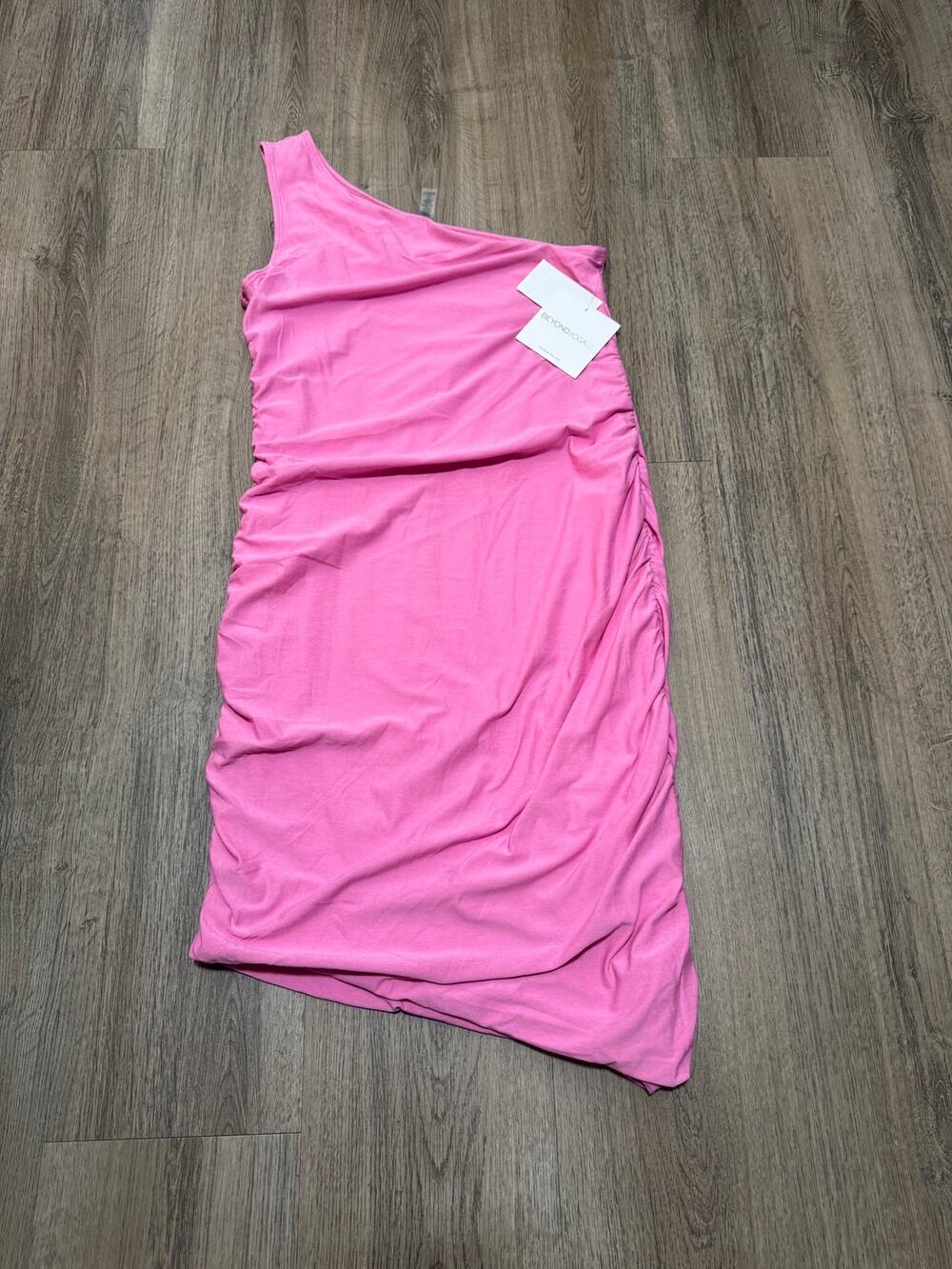 Beyond Yoga Women's One-Shoulder Hot Pink Ruched Midi Dress